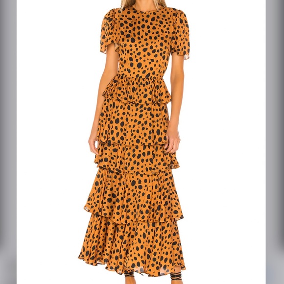 Rhode NWT size M Serena Tiered Animal-print Crepe Maxi Dress In Orange - Picture 1 of 10